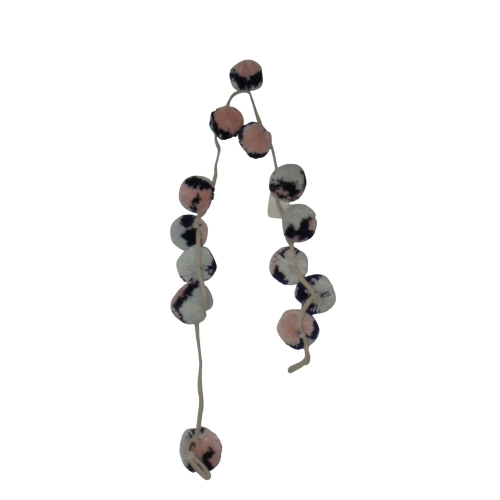 Shyam Exports Navy Pink White Yarn Pom Pom Garland 75 Inch Boho Decor 054791